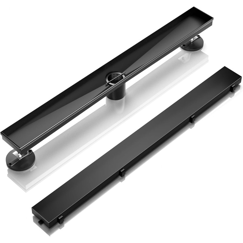 ELLO&ALLO 24 Inch Matte Black Linear Shower Drain, SUS304 Stainless
