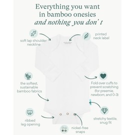 PurComfy Bamboo Rayon Long Sleeve Baby Bodysuits, Premium Soft Bodysuits Unisex Boy Girl White Bodysuit 0-3-6-9-18-24 months, 6-pack