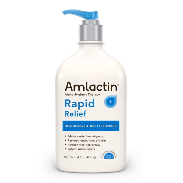 AmLactin Rapid Relief Restoring Lotion + Ceramides, 14.1 Ounce with Pump, Paraben Free