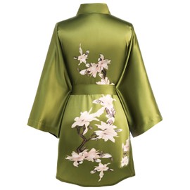 BABEYOND Women's Dressing Gown Floral Printed Summer Bathrobe Kimono Short Robe Lightweight Sleeping Gown Women's Satin Beach Dress, Green