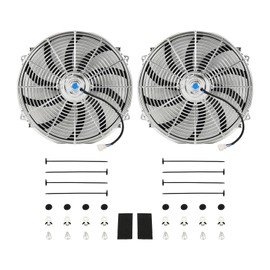 FGJQEFG 16'' Inch Chrome Universal Slim Fan Push Pull Electric Radiator 12V 120W High Performance Cooling Fan Mount Kit Set of 2