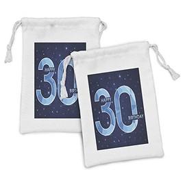 Ambesonne 30th Birthday Fabric Pouch Set of 2, Modern Design with Polygonal Effect Emblem Starry Night Sky Image, Small Drawstring Bag for Toiletries Masks and Favors, 9" x 6", Dark Blue Turquoise