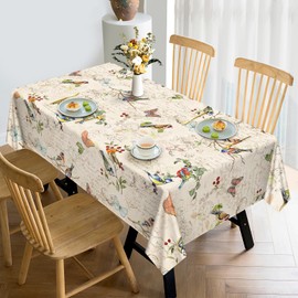 Arquiel Birds Branch Tablecloth Waterproof, Retro Rustic Table Cloth Rectangle, Washable Table Cover for Party Picnic Wedding Outdoor Dining Decor (152x264cm)