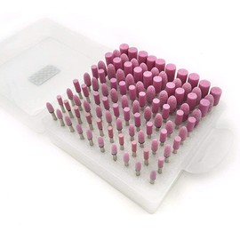 𝐋𝐮𝐨 𝐤𝐞 100 Pcs Rotary Grinding Stone - 1/8'' Shank Aluminum Oxide Grinding Bits Abrasive Mounted Grinding Stones for Rotary Tool (Red)