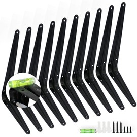 KOOLPUG Shelf Brackets with Screws and Mini Spirit Level, 10 Pcs London Shelf Brackets, Wall Mount Shelf Brackets, Bookshelf Bracket, Floating Shelve Bracket (Black,10Pc) (6x8 Inch)