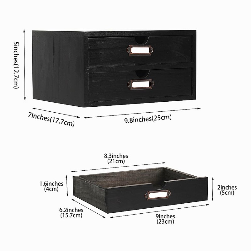 PACKGILO Wooden Storage Box Rustic Desktop Organizer with 2 Drawers