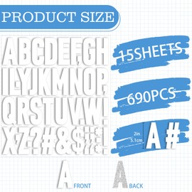 15 Sheets 690Pcs Iron on Letters 2 Inch Vinyl Iron on Letters for Clothing Heat Transfer Letters with A-Z PU Alphabets Stickers Heat Press Letters for T-shirts Jerseys Hats Printing DIY Crafts (White)