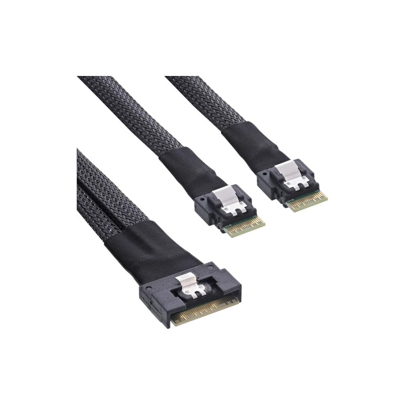InLine® Slim SAS cable, SFF-8654 8i to 2x SFF-8654 4i,