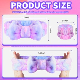 WSYUB Spa Headband and Matching Wrist Bands for Washing Face, Fuzzy Skincare Bow Headbands, Soft Facial Makeup Head Bands, Shower Hair Sleepover Party Supplies