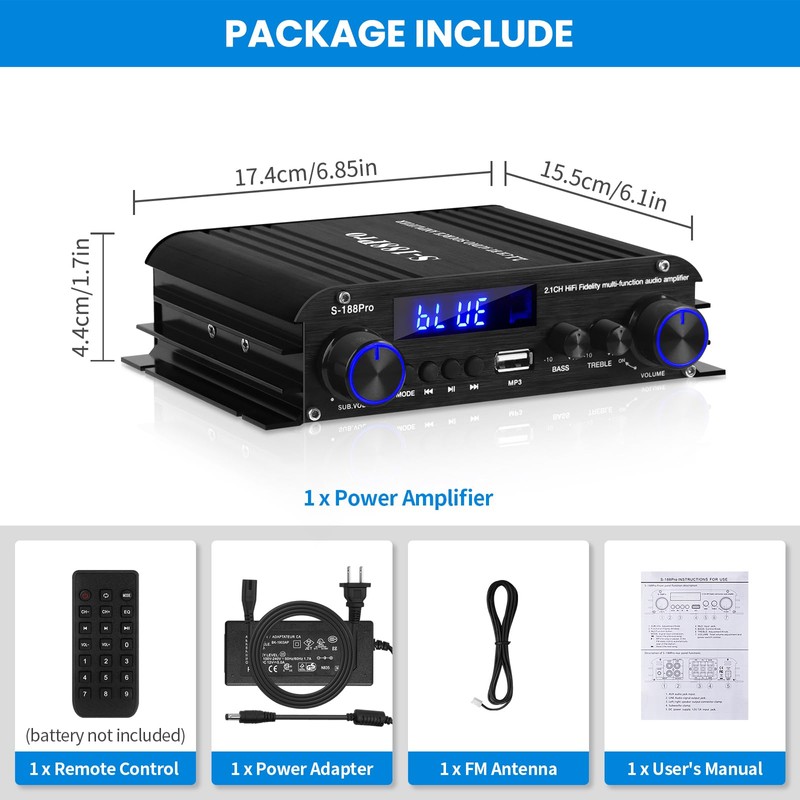 2.1 Channel Stereo Audio Amplifier,300Wx2+360W Home Audio Bluetooth 5.0 Stereo