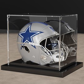 Xiomot Mini Helmet Display Case Acrylic Clear Football Stand Holder with Mirror Back and Black Metal Grooved Base Stackable Mini Helmet Showcase for Souvenirs Collectibles