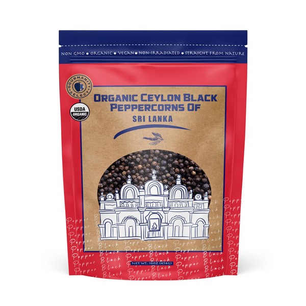 Gourmanity Organic Ceylon Whole Black Peppercorns, Complex and Aromatic Taste,