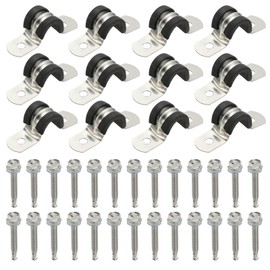 PATIKIL 12Pcs Pipe Clamps, 3/8 Inch 304 Stainless Steel Rubber Cushioned U Bracket Conduit Clamps Pipe Strap Wire Clips with Hexagonal Screw for Tube Hose Cord Installation, 10mm