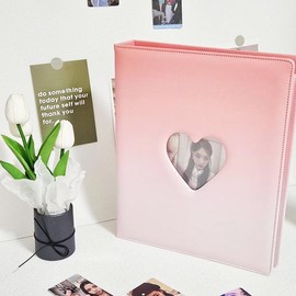 PopKoolShop Kpop A4 Gradient Heart Cutout Photocard Binder | 20 inner pages of 9 Pocket Single Side Inner Refills | Kpop Photocard Binder - Color: Pink