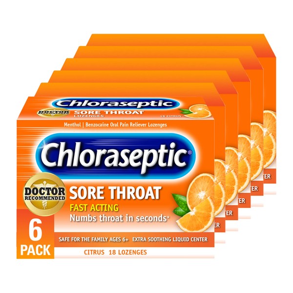 Chloraseptic Sore Throat Lozenges, Citrus, 18 Count, 6 Pack