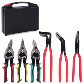 6-Piece Sheet Metal Tools Set – 3 Hand Seamers & 3 Aviation Tin Snips, Metal Cutting Shears & Bending Pliers Kit for HVAC, Roofing, Duct Work, Rebar Bending and Metal Fabrication with Storage Case