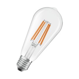 OSRAM LED-Lampe in klassischer Globeform, mit dekorativem LED-Filament im Frosted Design, Energieeffizienzklasse A, E27, 7.2 W, 1521 lm, 2700 K, warmweiß. Ohne Aufwärmen, sofort 100% Licht.