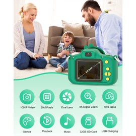 Children's Camera, Hangrui Children's Camera, 1080P HD Digital Camera with 2.0 Inch Screen, Camera Camera with 32GB SD Card, Photo Camera for 3-12 Years Birthday