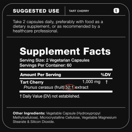 Tart Cherry Capsules - Ultra High Potency 52:1 Extract - Highly Concentrated - Third-Party Lab Tested for Purity & Quality - 120 Capsules