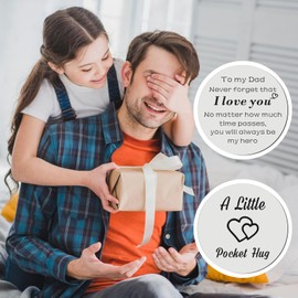 Ehuixinsheng Pocket Hug Gifts for Dad,Double Sided Stainless Steel Pocket Hug Token with Leather Keepsake Chirstmas Gifts For Father's Day Gifts Birthday Gifts Best Dad Gifts From Daughter