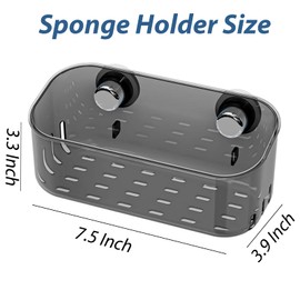 Sponge Holder with Strong Suction Cup, Dish Sponge Caddy Inside Sink Removable,Kitchen Sink Caddy Organizer for Dish Cloth, Brush, Scrubber (black)