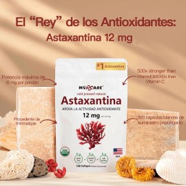 Astaxantina 12mg 300 Cpsulas Blandas Antioxidante Sin Sabor 