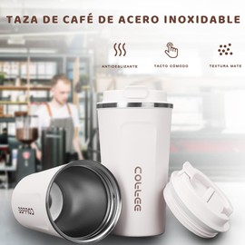 MXCOCO 2Pcs Taza Termo de Café de 18 oz/510 ml de Acero Inoxidable 304 con Tapa, Taza de Vacío para Bebidas de Café Frías y Calientes, Vaso Térmico para Café, para Oficina, Automóvil y Parque