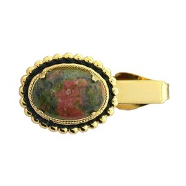 1 1/2 INCH 18x13 OVAL UNAKITE CABOCHON CAB GEM GOLDPLATED TIE CLIP BAR EPTT318