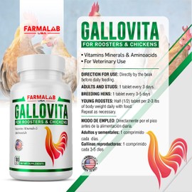 GALLOVITA para Gallos 100Tabs Vitamins Minerals Aminoacids for Rooster Hens Chickens Gamefowl Vitaminas Minerales Aminoacidos