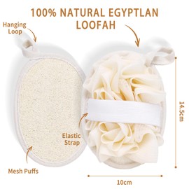 Natural Loofah Sponge Bath Exfoliating Body Scrubber (2 Pack),Exfoliating Sponge Face Exfoliator Pad,Double-Sided Shower Sponge for Men and Women,Bath Sponge for Adults,Shower Loofah Back Scrubber