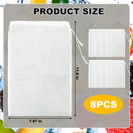 8 Pack Reusable Nut Milk Bags, Fine Mesh Cheese Cloth Bags for Straining, Ideal for Homemade Nut Milk, Juice, Coffee, Yogurt, Tofu, Soup, Cold Brew & More (11.8x7.87 Inches)