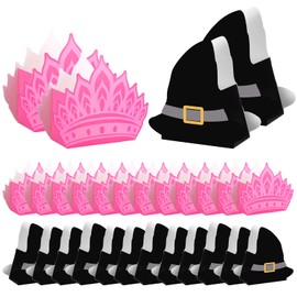 Fuyoooo 12 Pcs Witch Party Favors Pink Crown and Black Witch Hat Gable Box Princess Flower Box for Pink and Green Party Princess Birthday Holiday Supplies