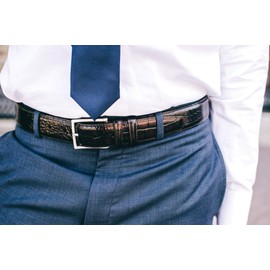 CrookhornDavis Men's Country Polo Bella Croc Print Belt, 42, Dark Brown