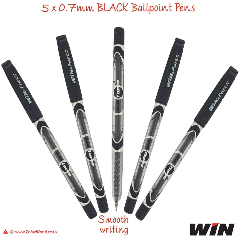 WIN 5 x 0.7mm Ball Point Pens Duke BLACK Premium