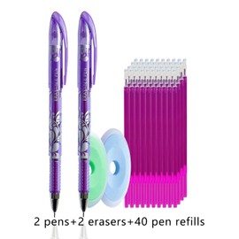 MROOFUL 44 Pcs/Set 0.5mm Erasable Pens Rub Out Pens Eraser Pen with Eraser for Kids Adult School Office Stationary Supplies (Purple)