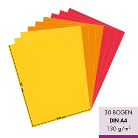 MarpaJansen Coloured Drawing Paper in a Mix of Colours, 10 Colours, A4, 30 Sheets, 130 g/m², Modern Folding Paper for Card Making and Origami, Blue Angel Certified