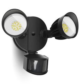 UME LED Security Light Motion Sensor Outdoor Lights, 27W 3000LM, 5000K, IP65 Waterproof, Dusk to Dawn, 2 Head Motion Detector Flood Light for Outside, Garage, Yard (Black)