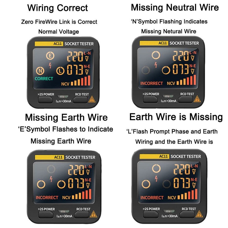 Outlet Tester EBTN LCD with 8 Visual Indications and Voltage