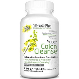 Health Plus Super Colon Cleanse Psyllium with Herbs, 500mg Capsules 120 ea (Pack of 7)