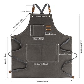 Awvuq Delantal de Cocina con Correa Ajustable Impermeable para Mujeres y Hombres (Gris)