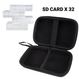 32-Slot Black Portable SD Card Holder with 4 Individual Clear Plastic Memory Card Case, SD Card Case with EVA Nylon Surface, Waterproof and Shockproof SD Card Storage for SD Cards