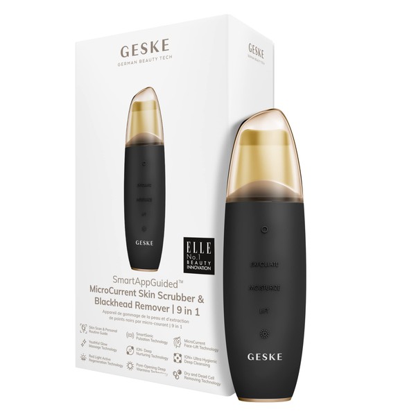 GESKE SmartAppGuided™ MicroCurrent Skin Scrubber & Blackhead Remover, 9 in 1, Skincare Tools, Face Cleaning, Anti Ageing and Cleansing, Professional Face Tightening, Blackhead Remover