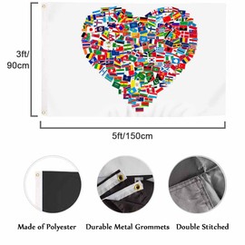 Swono World Flags Set - Peace Love Heart International Global Country Outdoor Garden Indoor Home Decor Standing Farm Banner 3x5ft