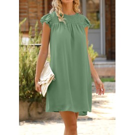 KIRUNDO Wedding Guest Shift Dresses for Women Short Spring Summer Ruffle Cap Sleeve Chiffon Babydoll Flowy Mini Sundress(Bean Green, X-Large)