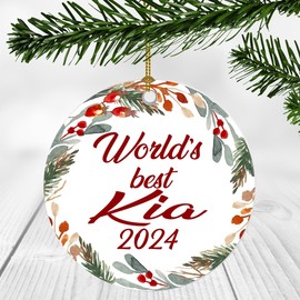 Merry Christmas Ornament with Name Kia Ornament - World's Best Kia - Xmas Tree Decorations Gift for Kia, Christmas Ornaments 3 Inch Plastic Flat for Tree