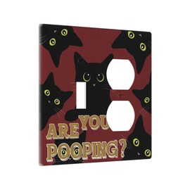 CZRPKEN Funny Black Cat Red Vintage Fun Are You Pooping? 2 Gang Combin Toggel/Duplex Wall Plate Light Switch Covers Wall Plate Electrical Faceplate Lightswitch Outlet Electric Bathroom Humorous Gift