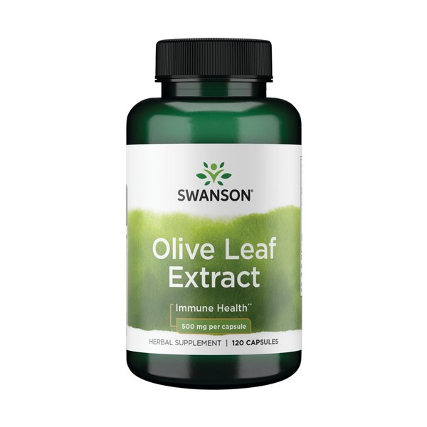 Swanson Olive Leaf Extract Capsules with 20% Oleuropein - Provides Immune Support, Promotes Cardiovascular System Health, and Supports Healthy Blood Pressure - (120 Capsules, 500mg Each)