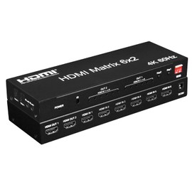 HDMI 2.0 Matrix Switch 6 in 2 Output Selector Splitter HDMI 2.0 Switcher Splitter HDMI Matrix 6x2 + Audio Separation (Optical Digital 3.5mm Stereo Mini Audio Output) HDMI 2.0 HDCP2.3 RGB 4K@60Hz