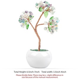 mookaitedecor Fluorite Crystal Money Tree with Ceramic Base Bonsai Feng Shui Tree Ornament for Office Home Decor, 6.5-7 Inch
