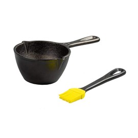 Lodge Lodge 15.2 Ounce Cast Iron Melting Pot + Silicone Basting Brush - Unparalleled Heat Retention - Heat Resistant Basting Brush up to 450 - Black and Yellow